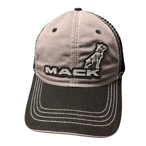 Mack Trucks Mens Grey Black Mesh Snapback Trucker Hat Bulldog Logo Cap